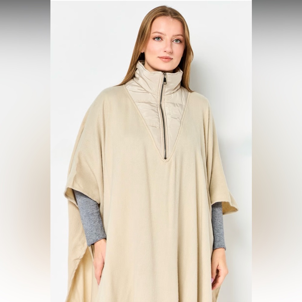 NWT Steve Madden Women Plain Poncho Sweater, Dark Beige - Picture 3 of 4